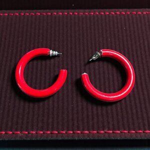 Red Chunky Hoop Earrings With Silver-Tone Posts - Bold Statement Jewelry For Eve